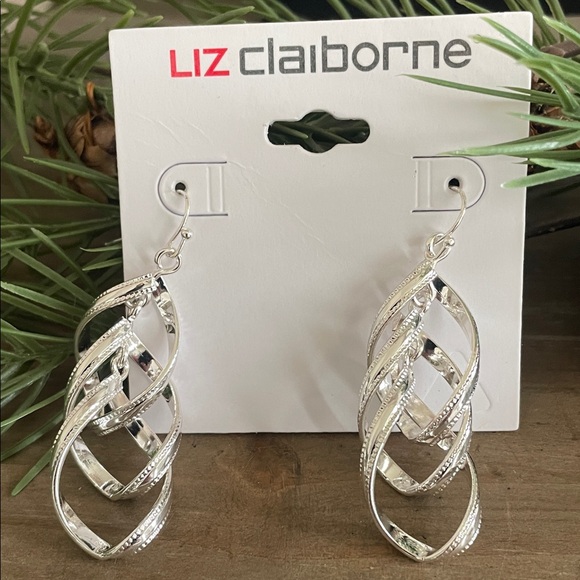 Liz Claiborne Shimmering Silver Twist Earrings - Picture 2 of 2